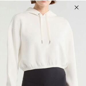 NEW Spanx AirEssential Cropped Hoodie Womens XL White Cinched Hem Pullover